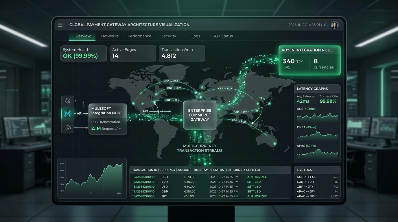 Global Payment Gateway Architecture dashboard interface
